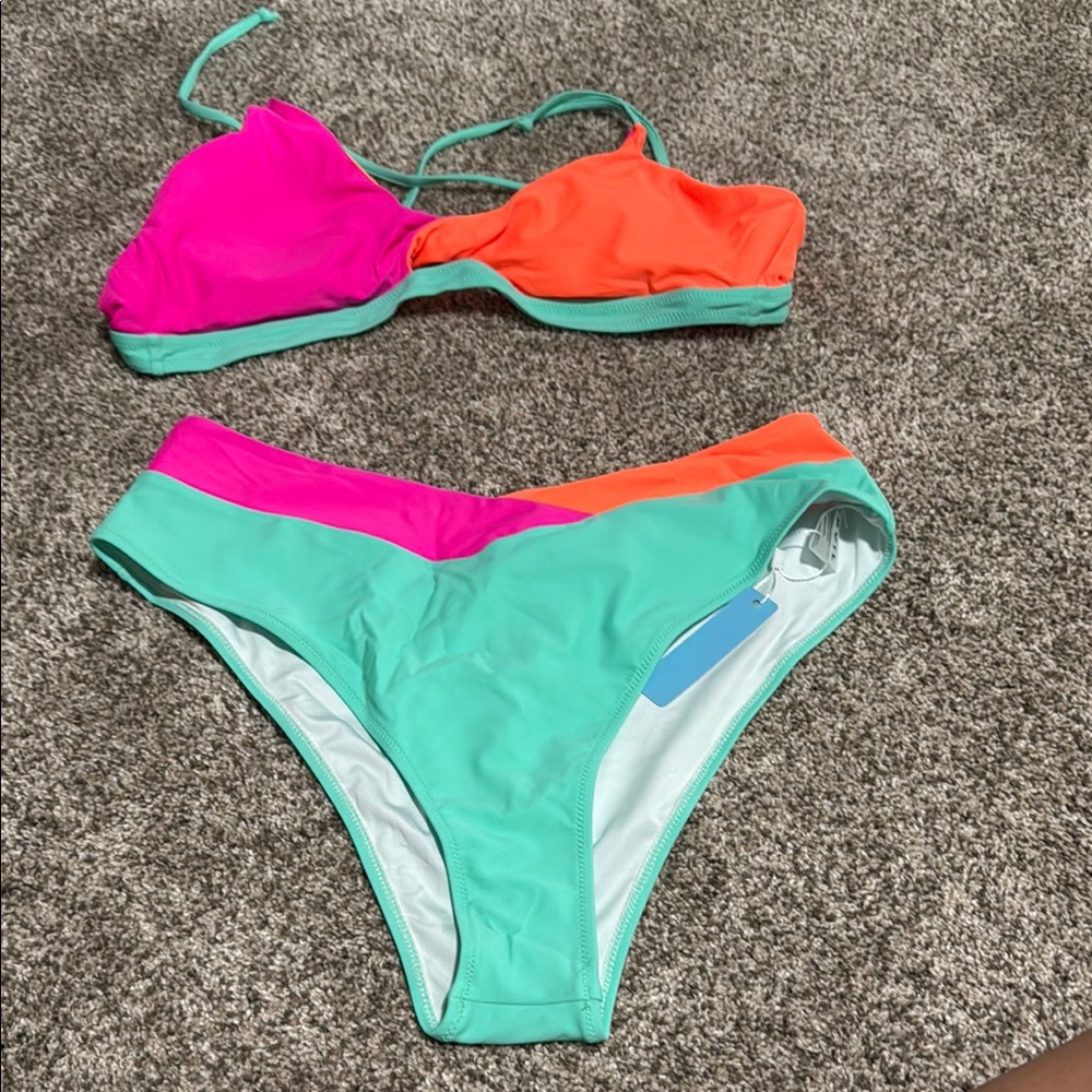 Vibrant Pink and Orange Bikini with Classic Cut